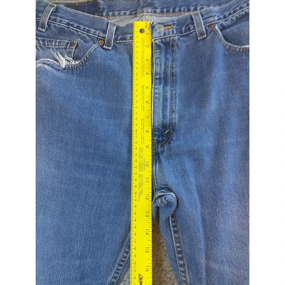 Levis 505 Regular Fit Straight Leg Jeans Mens 36x29 Medium Wash Denim Distressed